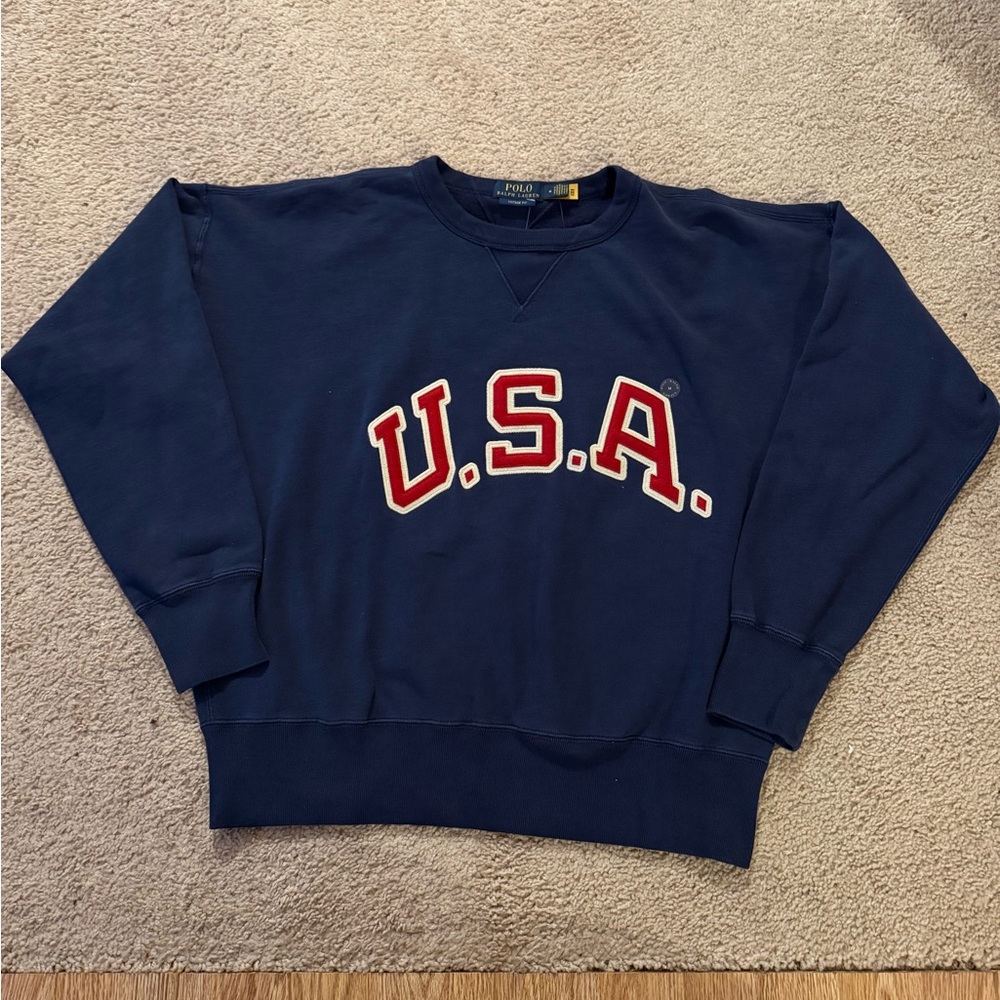 Polo Ralph Lauren Navy Crewneck Sweater with USA Design